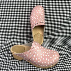Verka Ledig Pink Polka Dot Swedish Cottagecore Wooden Clog Size EU 37 / US 6.5